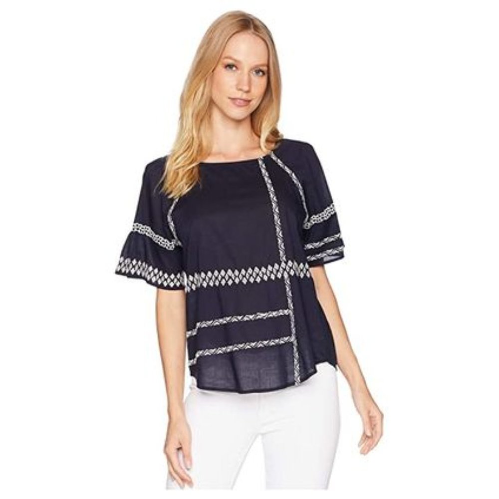 Joie "shoffie" top in navy/white